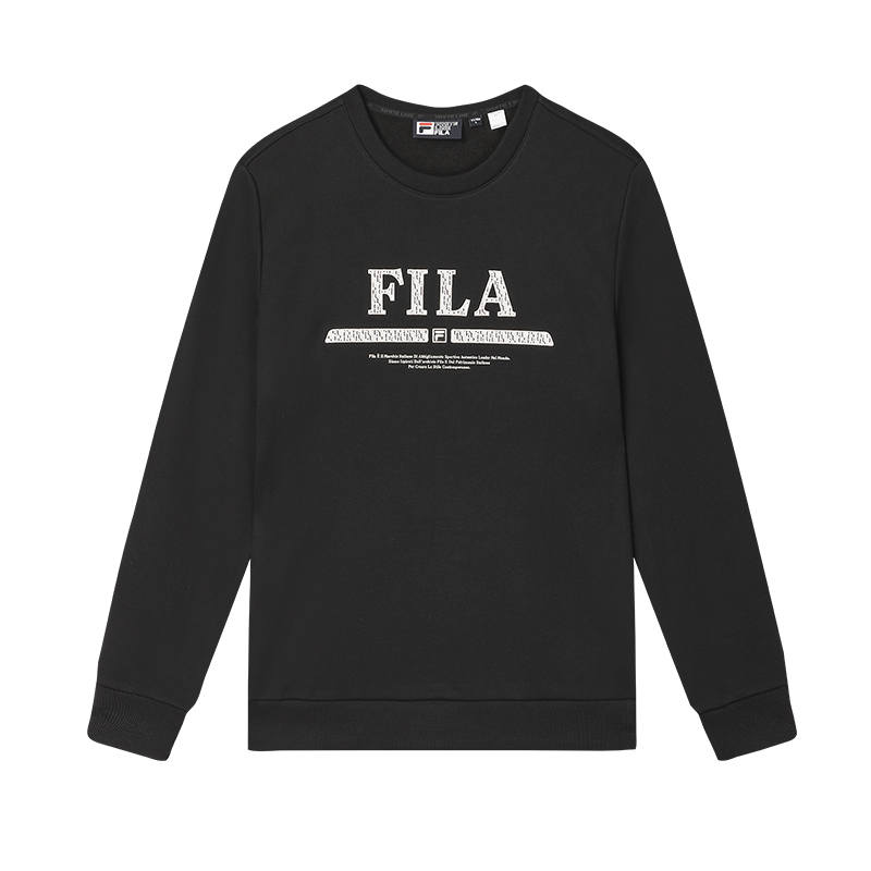 FILA Minimalist Style Versatile Casual Fleece Lined Pullover Sweatshirt Men's Jet Black