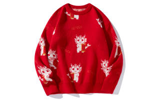 BEENTRILL Year Of The Dragon Collection Sweaters Unisex Red Crew Neck Moderate A Line