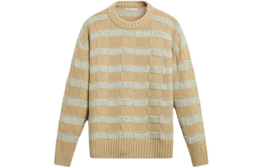 ZARA Knitwear Men's Beige Crew Neck Moderate Other