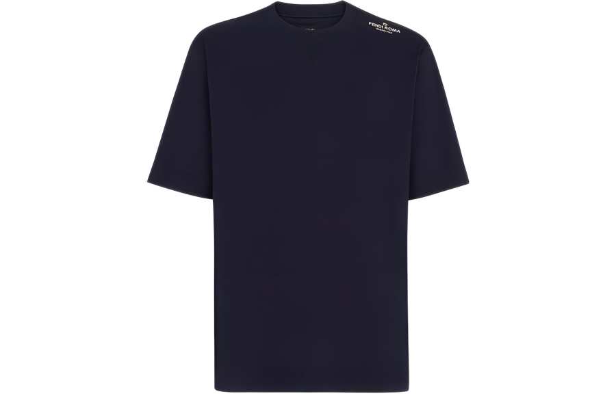 FENDI Logo Print Crew Neck Pullover Short Sleeved SS23 T Shirt Men's Navy Blue