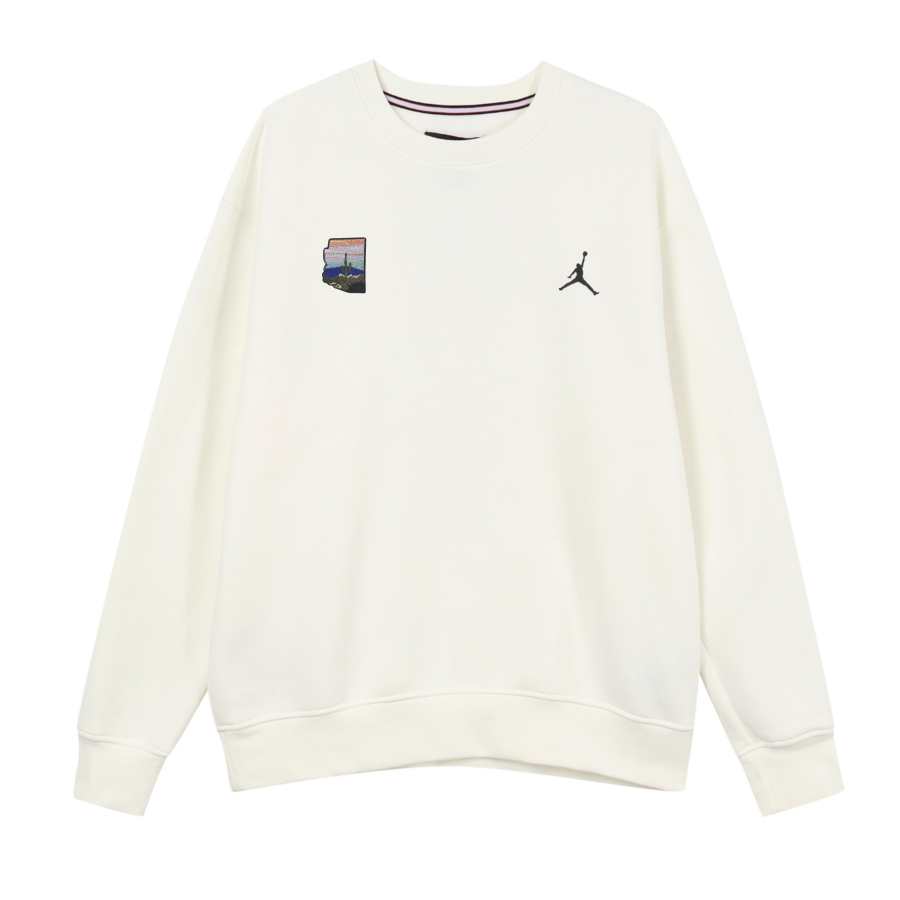 Jordan Jordan Flight MVP Cactus Embroidery Fabric Patches Crew Neck Casual Sports Fleece Lined Sweatshirt Men's White