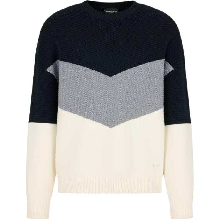 EMPORIO ARMANI Virgin Wool Jumper With Ottoman Diagonal Stripes