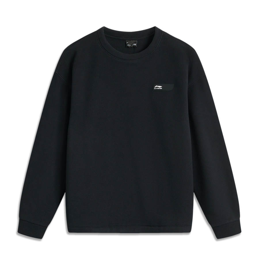 Li-Ning Li Ning Sports Life Collection Crew Neck Solid Color Fleece Lined Thermal Pullover Sweatshirt Men's Black