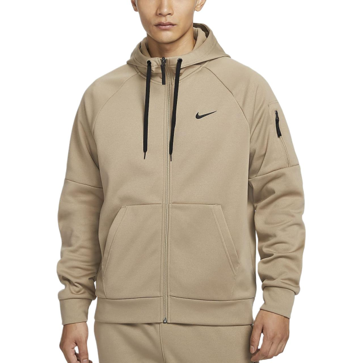 Nike Nike Therma FIT Solid Color Fleece Lined Full Zippers Thermal Hooded Sweatshirt Men's Khaki