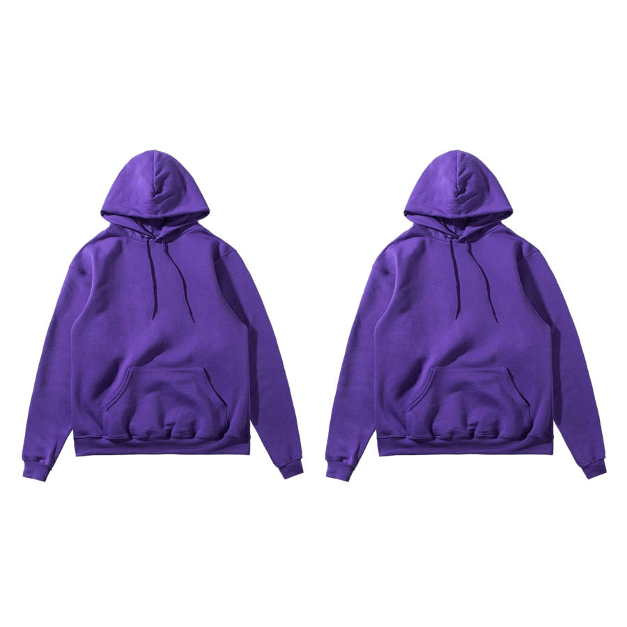 Champion Cuff Single Label Hooded Fleece Lined Pullover Sweatshirt Unisex 2 Pack Purple