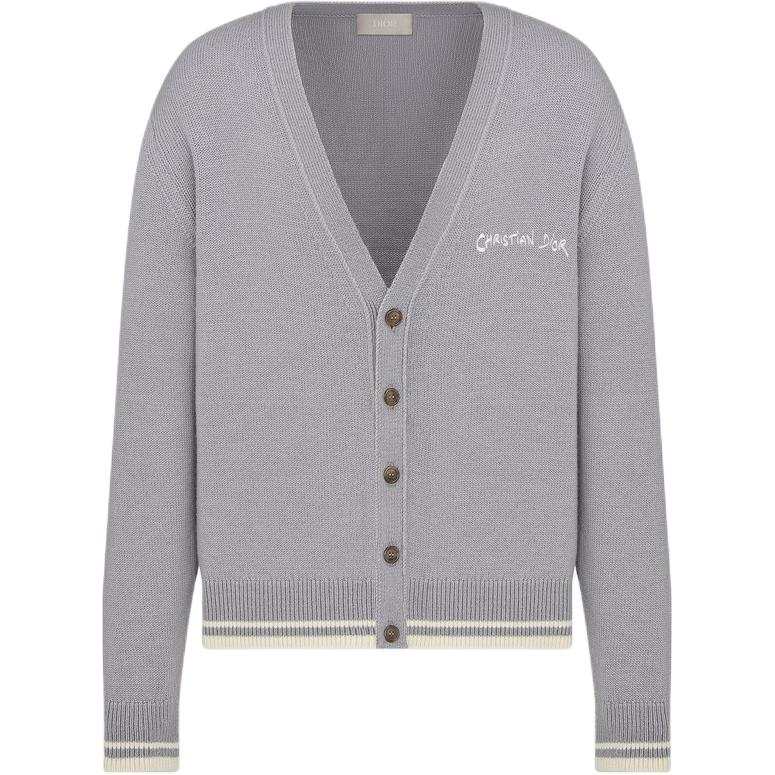 DIOR Knitwear Men's Gray V Neck Moderate Cardigan