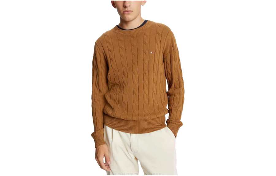 Tommy Hilfiger Flag Logo Cable Knit Sweater Sweaters Pullover Sweater Men's Yellow