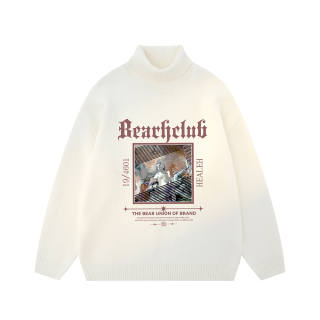 BEAR UNION Knitwear Unisex Turtleneck Thickened And Fleece Lined A Line