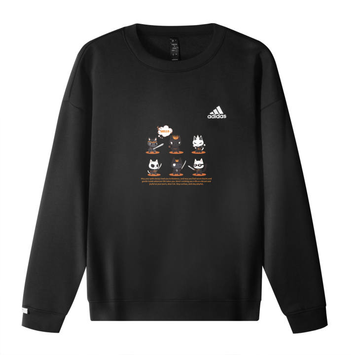 Adidas Adidas COS Cat Logo Printed Pattern Crew Neck Pullover Long Sleeved Fleece Lined Sweatshirt Unisex Black