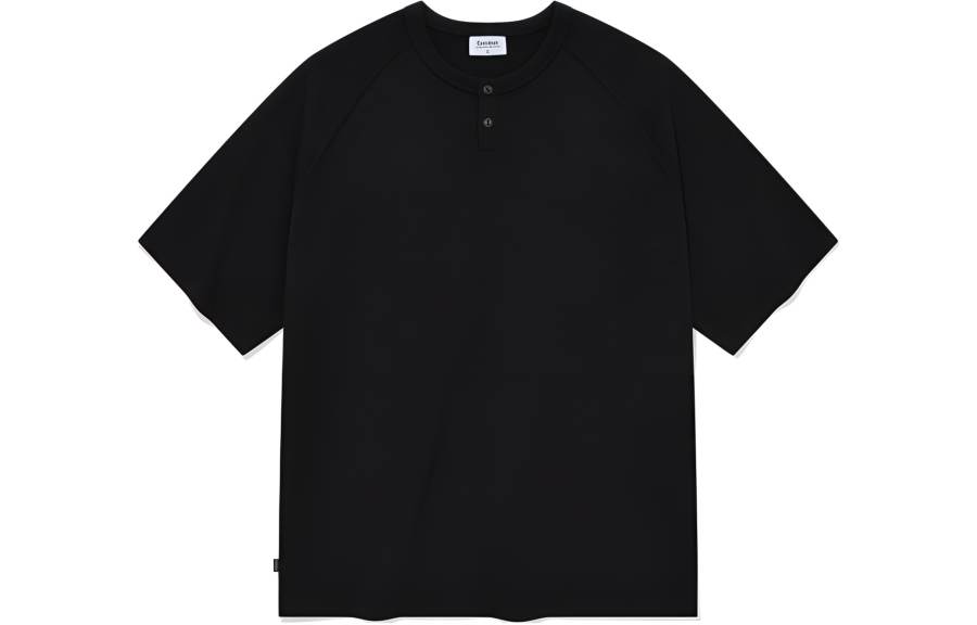 COVERNAT T Shirts Unisex Black Henry Collar Moderate Straight Fit