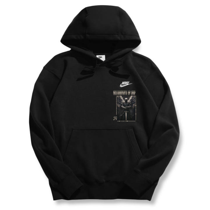 Nike Nike Sportswear Club Fleece One Color Battle Angel Pullover Fleece Lined Hooded Sweatshirt Unisex Black