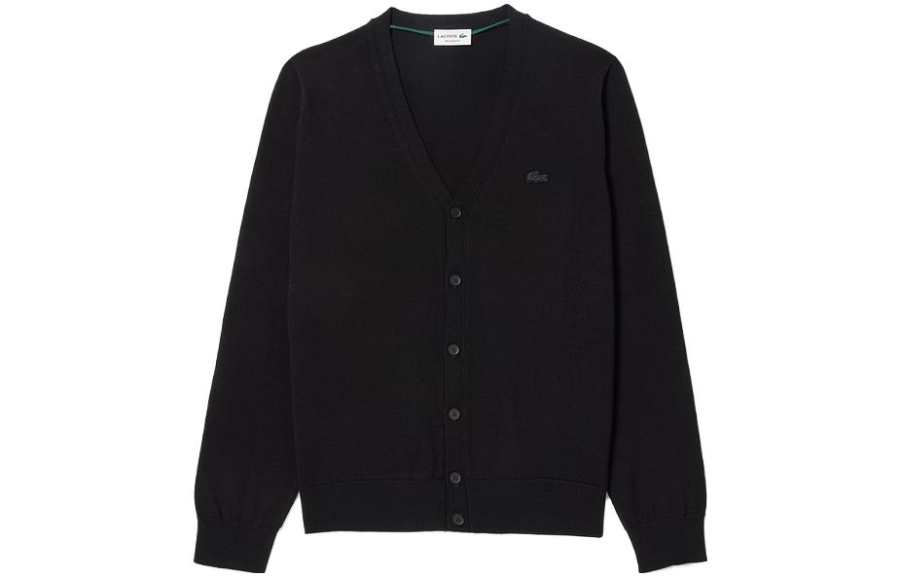 LACOSTE Sweaters Men's Black V Neck Moderate Cardigan