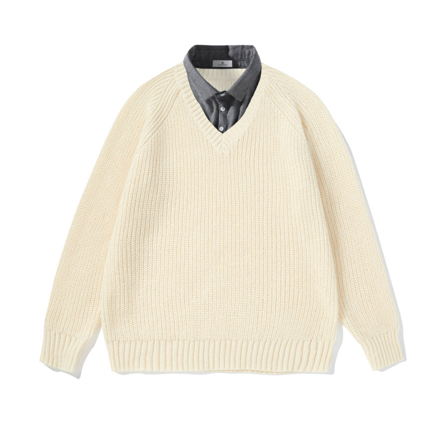 PAL ONGACO Sweaters Unisex Shirt Collar Thickened Mock Two Piece