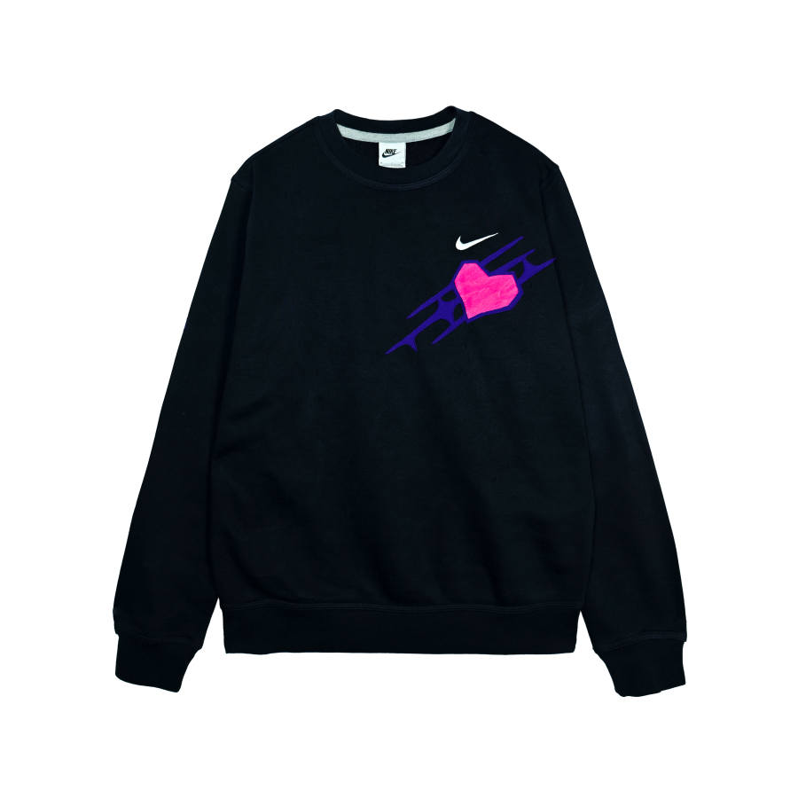 Nike Nike Atopos Trendy Y2K Patchwork Embrace You Versatile Crew Neck Fleece Lined Long Sleeved Sweatshirt Unisex Black