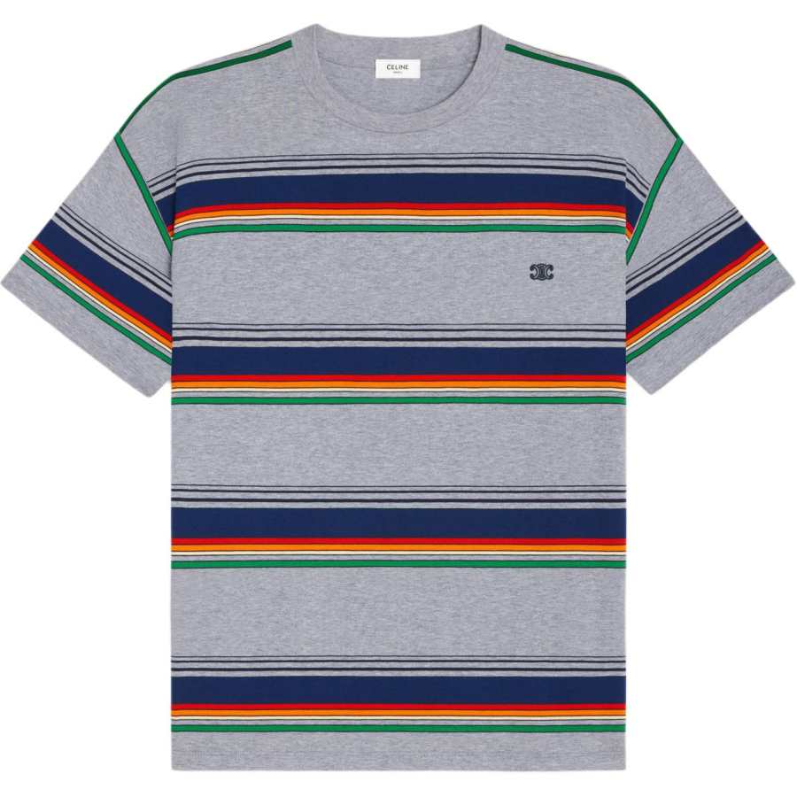 CELINE Triomphe Loose T shirt In Jersey Coton Rayure Surf