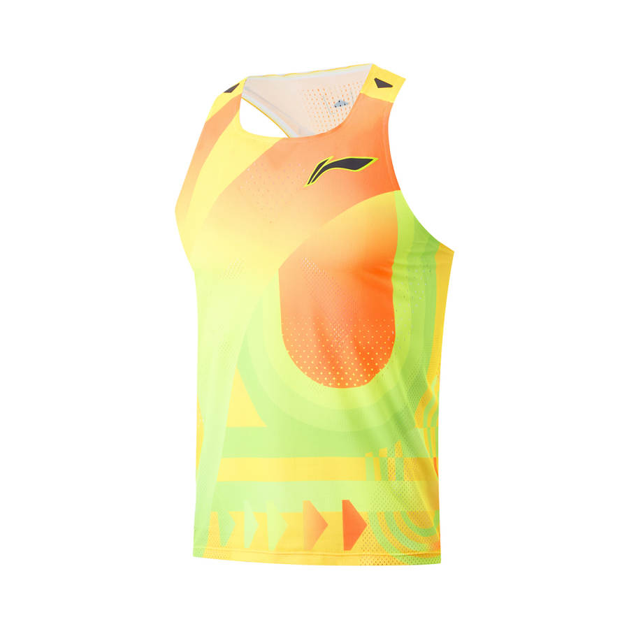 Li-Ning Li Ning Running Collection Running Tank Tops Men's Neon Mango Yellow/Fluorescent Numbers Orange/Fluorescent Alpha Hydroxy Acids Green Crew Neck Moderate Other