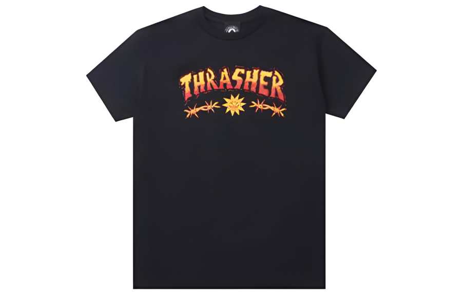 Thrasher T Shirts Men's Black Crew Neck Moderate Straight Fit