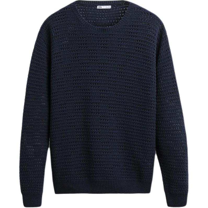 ZARA Knitwear Men's Sea Blue Crew Neck Moderate Other