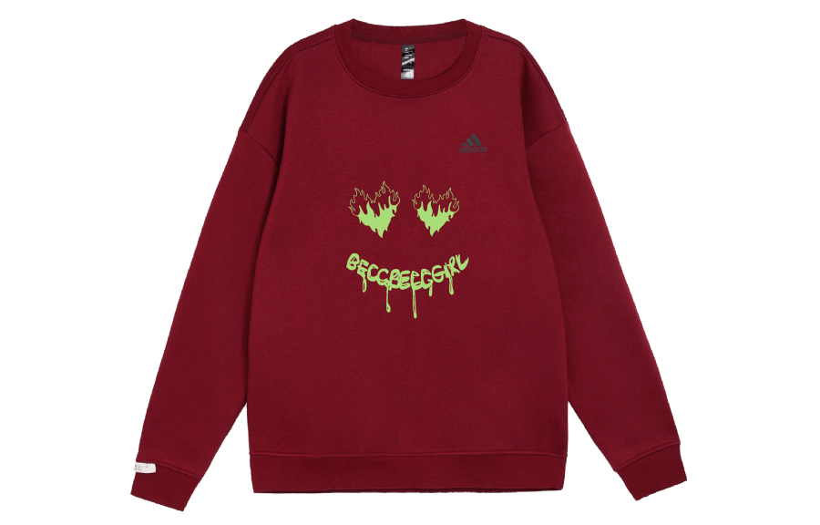 Adidas Adidas YXYY Smiley Face Graffiti Text Crew Neck Comfortable Casual Fleece Lined Long Sleeved Sweatshirt Unisex Red