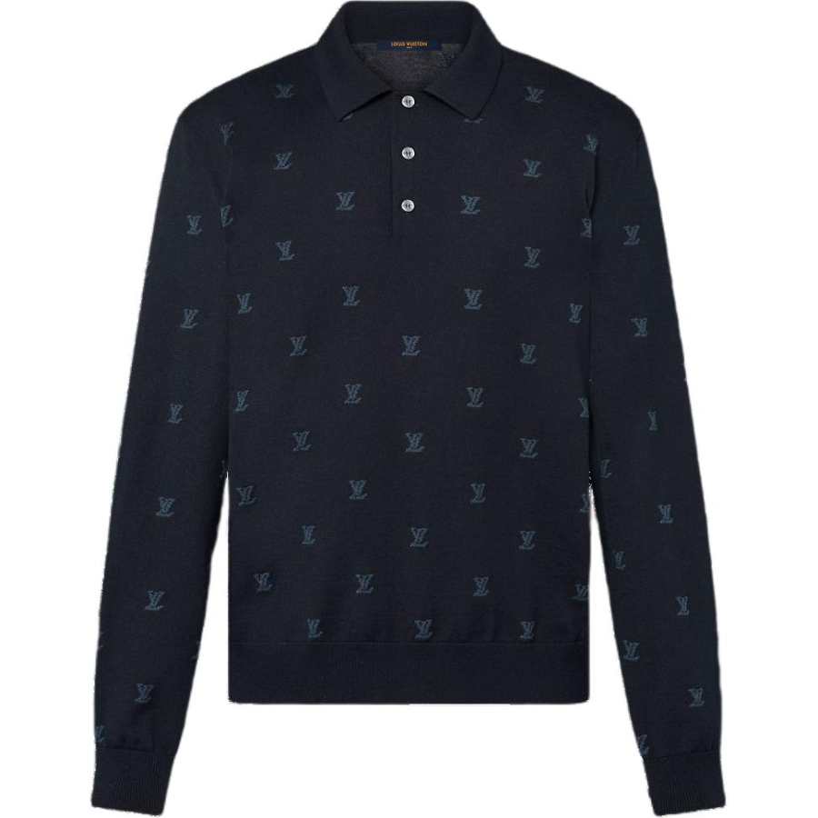 LOUIS VUITTON Lv Wool Silk And Cashmere Blend Long Sleeve Lv Blason Polo