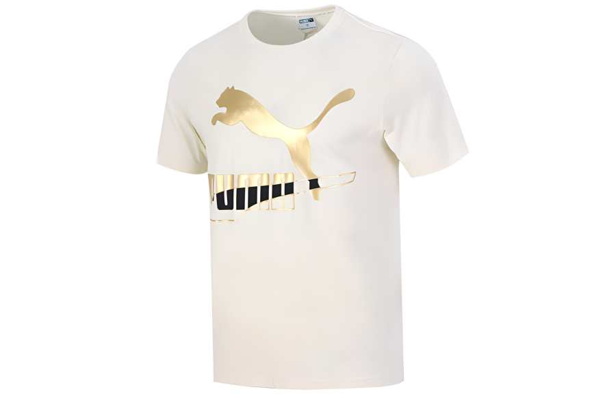 PUMA T Shirts Men's Ecru Crew Neck Moderate Straight Fit