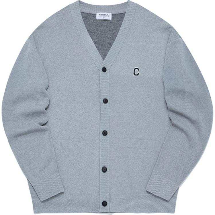 COVERNAT Knitwear Men's Gray V Neck Moderate Cardigan