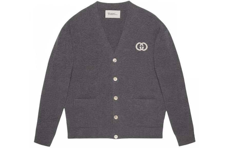 GUCCI Knit Wool Cardigan With Interlocking G Knitwear Men's Gray