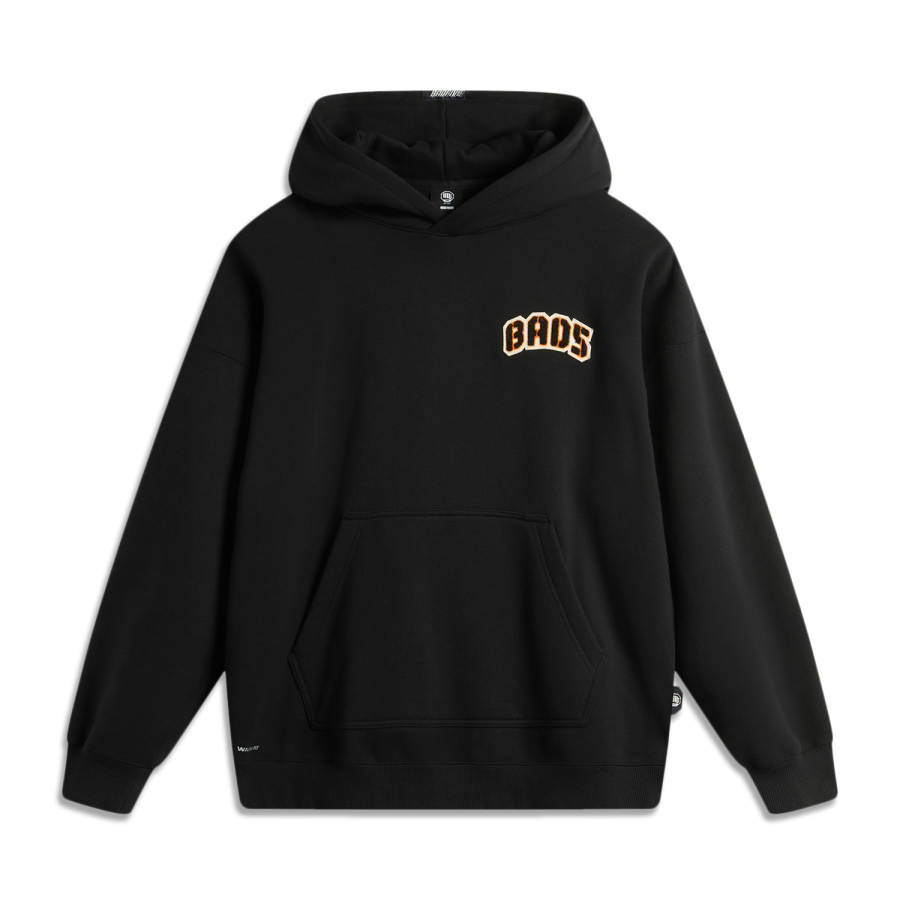 Li-Ning Li Ning Basketball Collection Hooded Loose Fit Letter Pullover Long Sleeved Fleece Lined Sweatshirt Men's Black