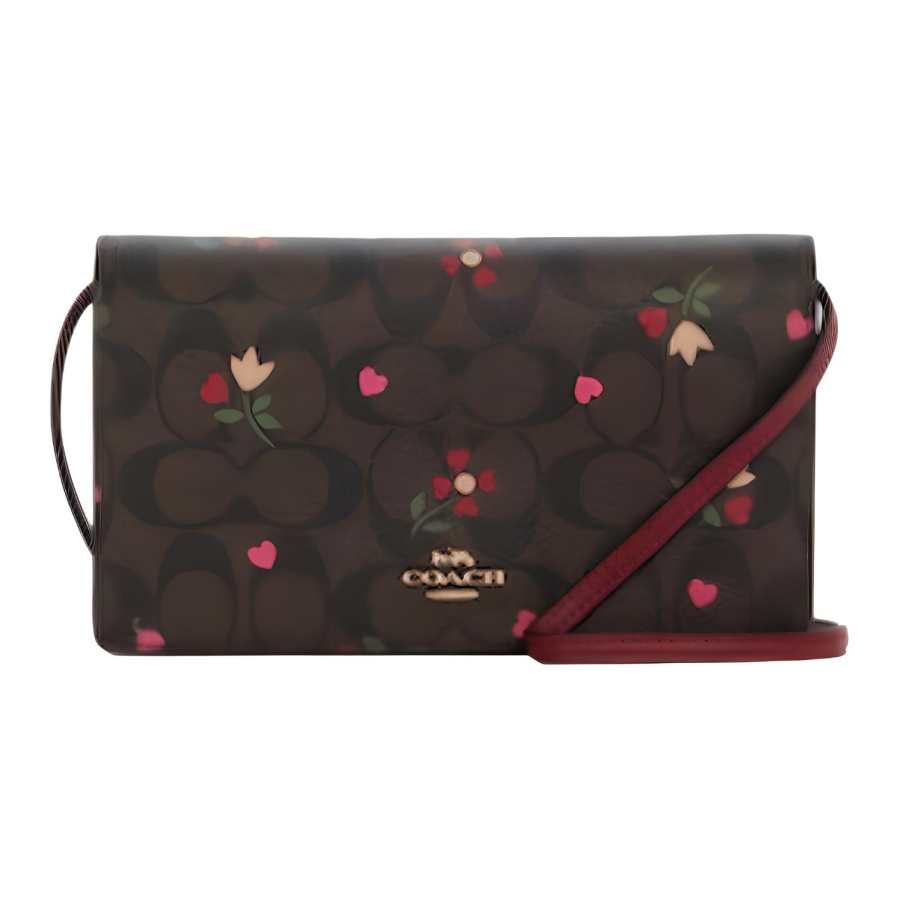 COACH Anna Leather Envelope Bag, Crossbody Bag Small Women's Brown & Burgundy Multicolor