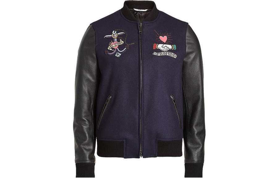 Valentino Valentino Graphic Patch Zip Up Varsity Jacket