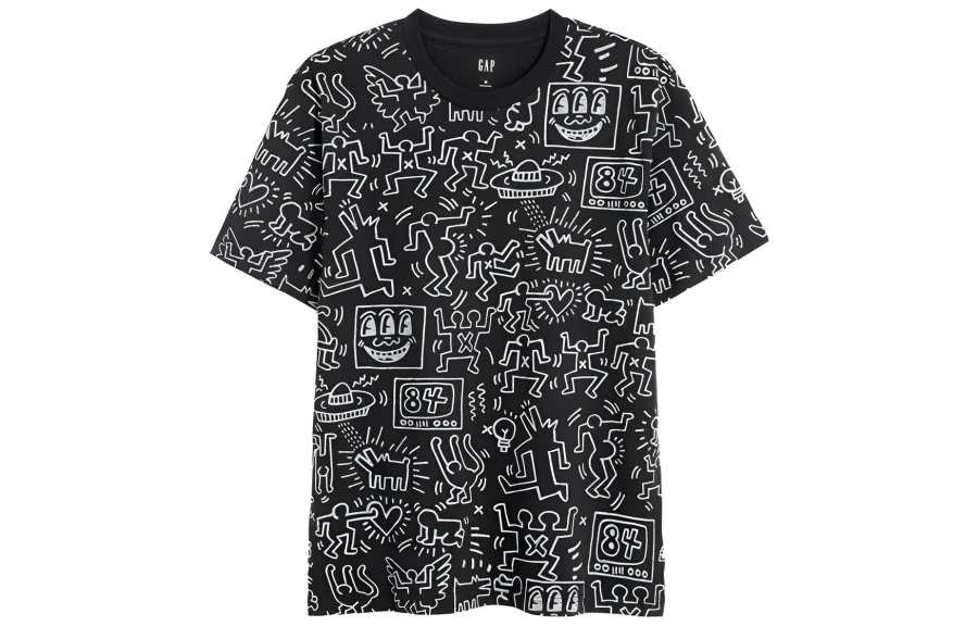 GAP T Shirts Men's Black With Print Crew Neck Moderate Straight Fit