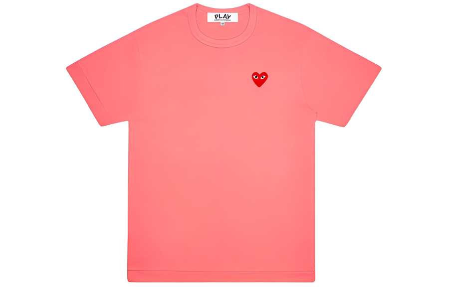 CDG Play T Shirts Unisex Pink Crew Neck Moderate