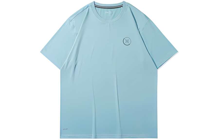 Li-Ning Li Ning T Shirts Men's Teal Blue Water Crew Neck Moderate Straight Fit