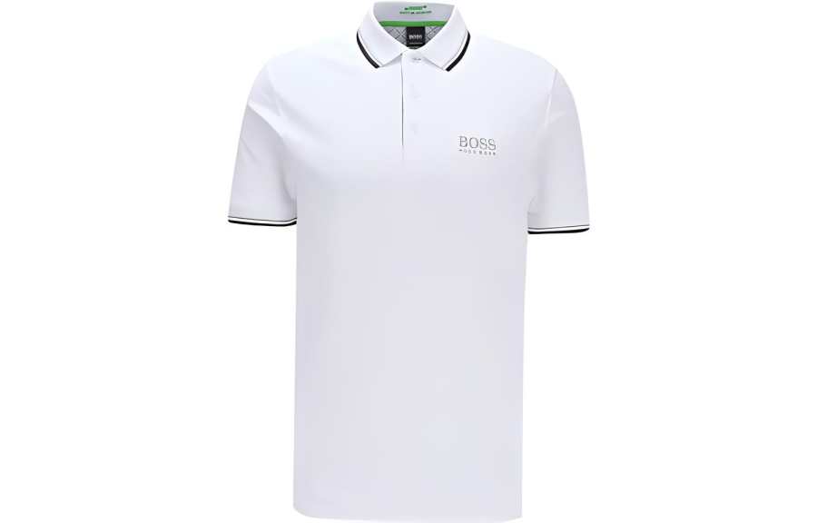 HUGO BOSS Polo Shirts Men's White Polo Collar Moderate Straight Fit
