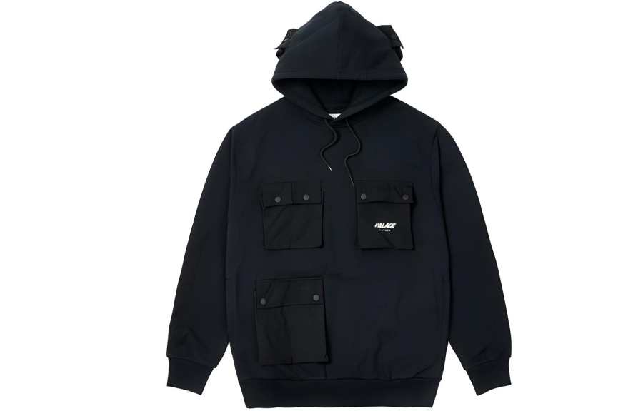 PALACE Sweatshirts Unisex Black Hooded Non Detachable Moderate