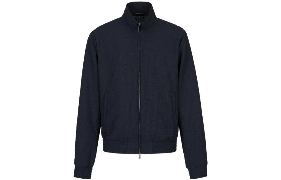 EMPORIO ARMANI Jackets Men's Dark Blue Stand Collar Moderate Straight Fit