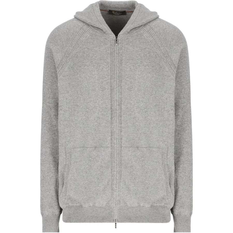 Loro Piana Knitwear Men's Gray Hooded Moderate Cardigan
