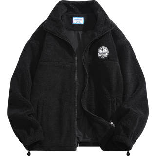 DoraemonA Cartoon Embroidery Logo Small Logo Casual Thickened And Fleece Lined Loose Fit Stand Collar Sherpa