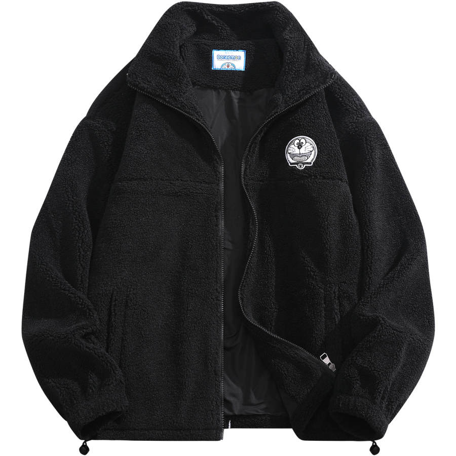 Doraemon DoraemonA Cartoon Embroidery Logo Small Logo Casual Thickened And Fleece Lined Loose Fit Stand Collar Sherpa