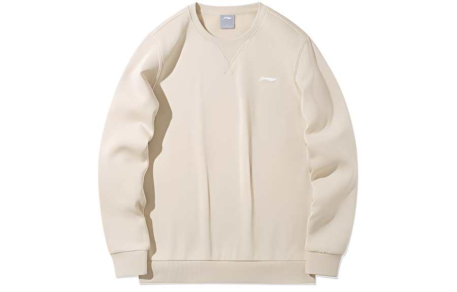 Li-Ning Li Ning Sports Fashion Collection Logo Fleece Lined Loose Fit Crew Neck Pullover Sweatshirt Men's Oyster Gray
