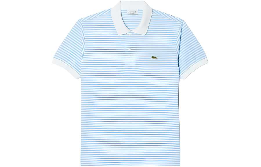 LACOSTE Polo Shirts Men's White Blue Polo Collar Moderate Straight Fit