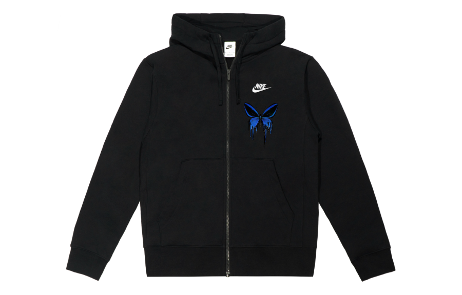 Nike Nike Sportswear Tech Fleece YXYY Blue Butterfly Embroidery Logo Fleece Lined Hooded Zippers Sweatshirt Unisex Black