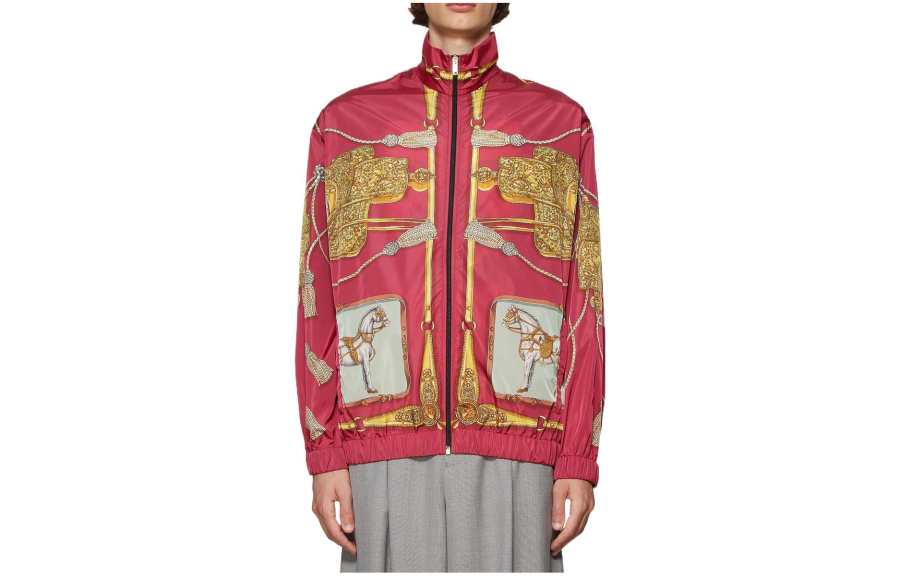 GUCCI Horses And Tassels Print Oversize Nylon Bomber Jacket