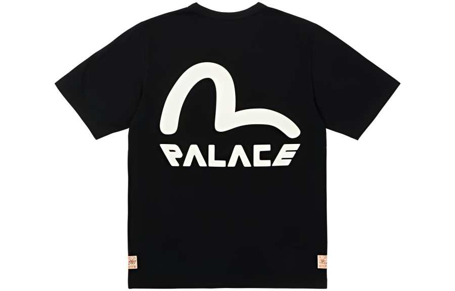 PALACE X EVISU T Shirts Unisex Black Crew Neck Moderate Straight Fit