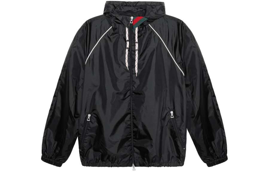 GUCCI Jackets Men's Black Hooded Non Detachable Moderate Other