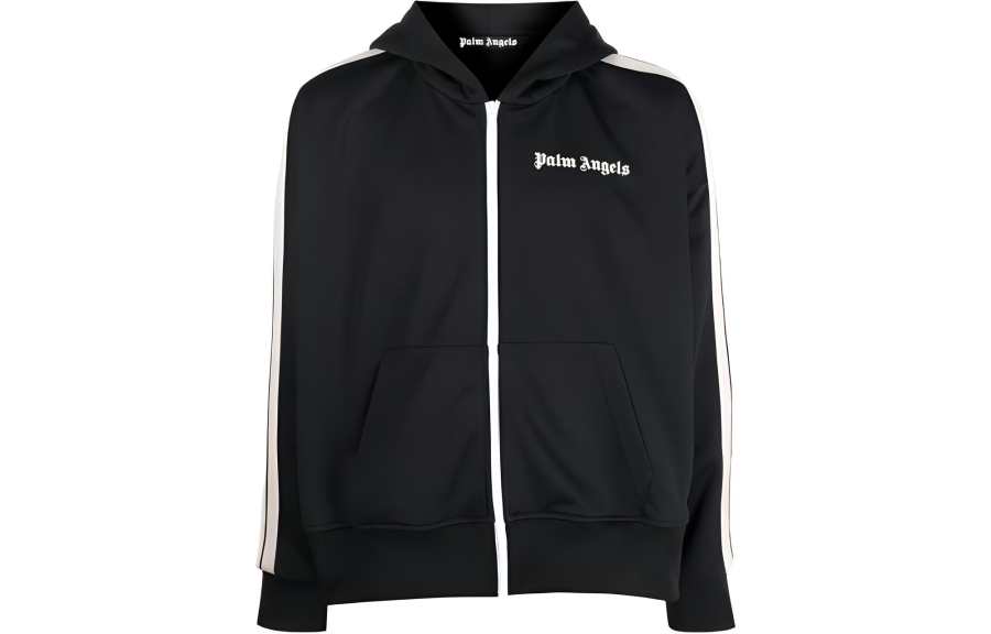 PALM ANGELS Stripe Detail Zip Up Hoodie