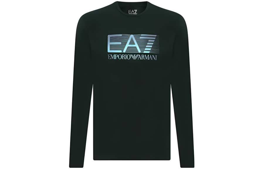 EMPORIO ARMANI EA7 Letter Print Crew Neck Pullover Long Sleeved FW22 T Shirt Men's Army Green