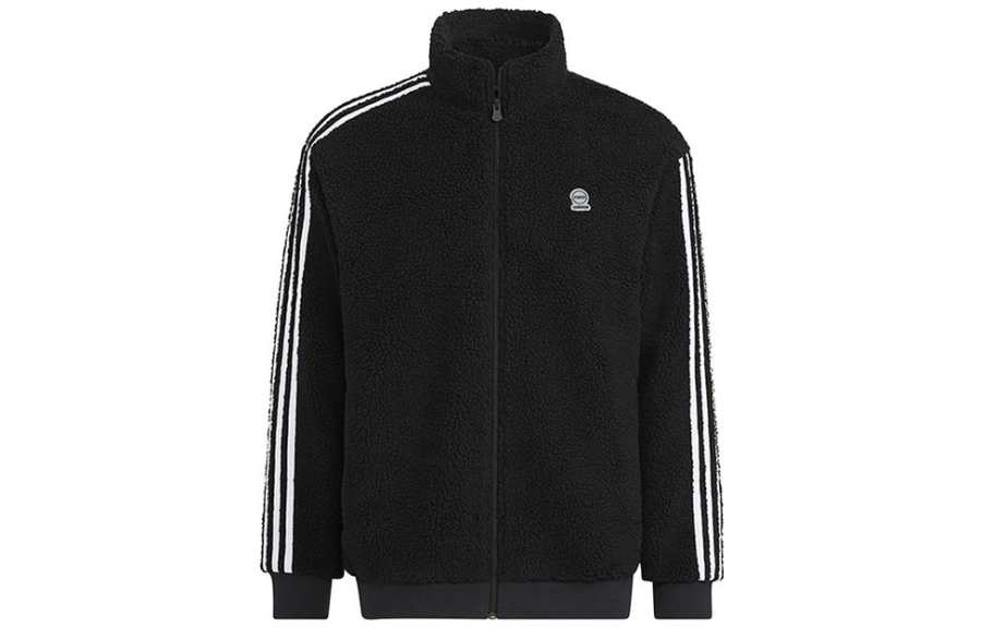 Adidas Neo Logo Pattern Stripes Decoration Fleece Lined Jacket Men's Black