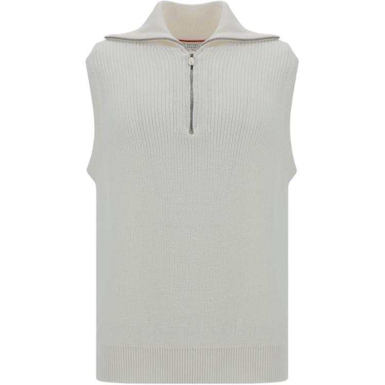 Brunello Cucinelli Half Zip Ribbed Knit Gilet