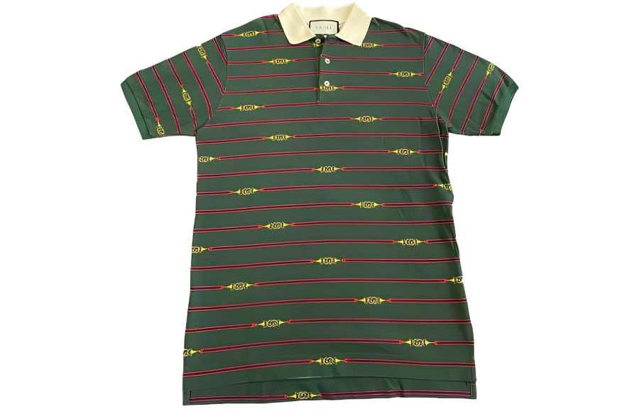 GUCCI Polo Shirts Men's Green Polo Collar Moderate Straight Fit